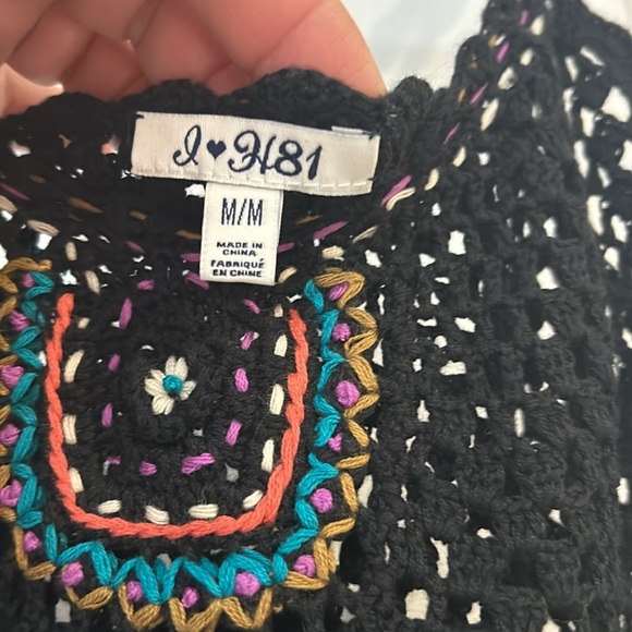 Black Open Crochet Knit Cover up or Dress-M - Picture 8 of 10